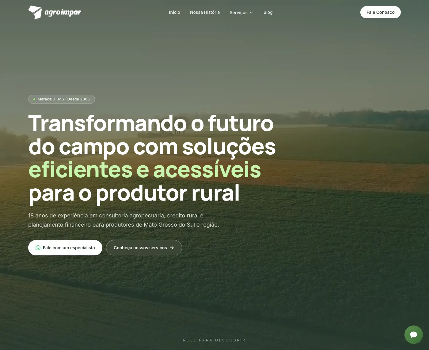 Página inicial do site Agroímpar