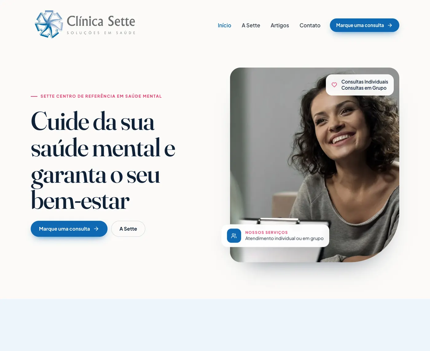 Página inicial do site Clínica Sette