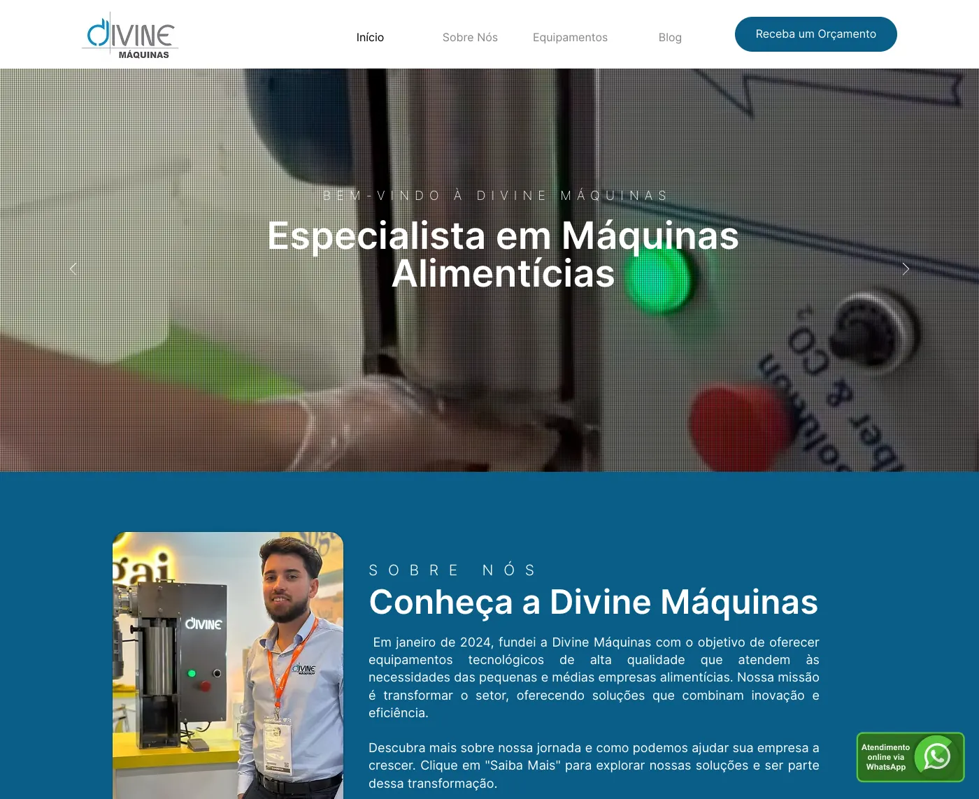 Página inicial do site Divine Máquinas