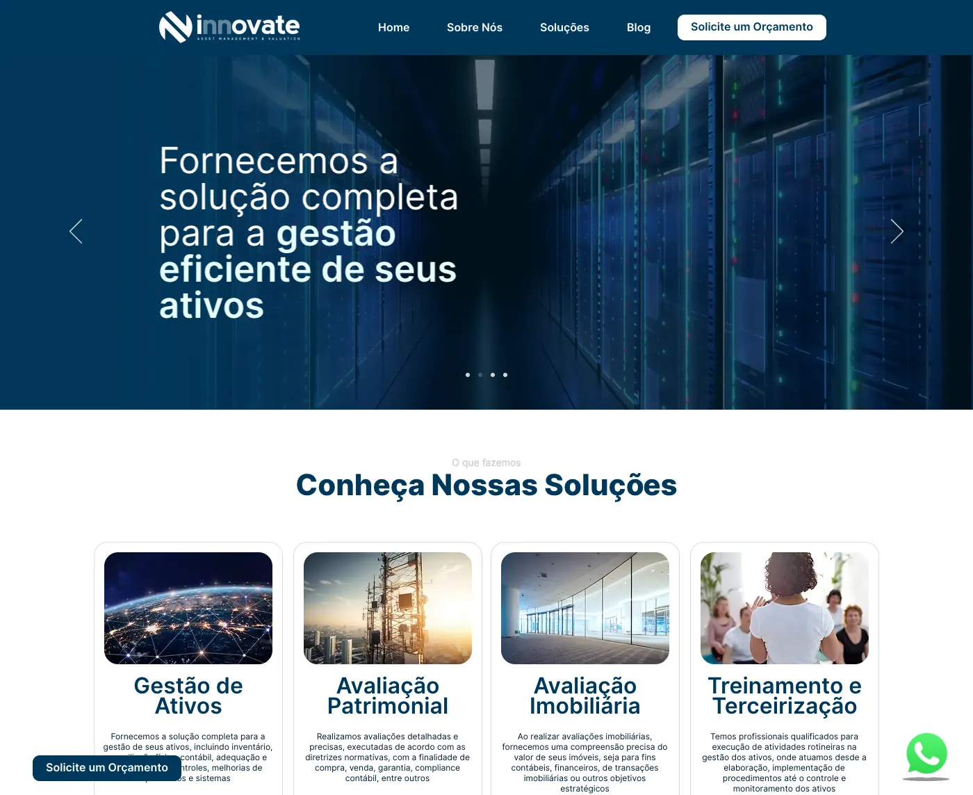 Página inicial do site Innovate Consultoria