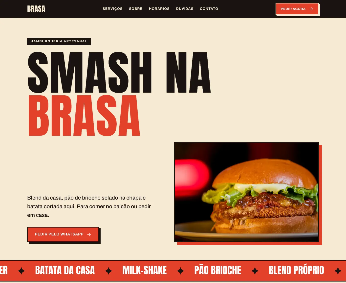 Página inicial do modelo Brasa Hamburgueria