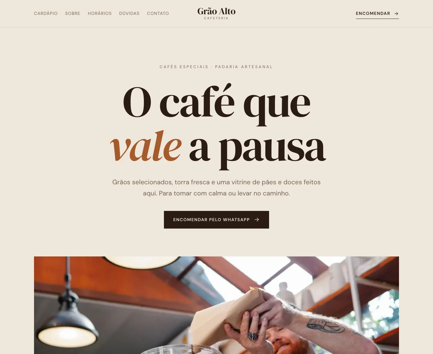 Página inicial do modelo Café Grão Alto