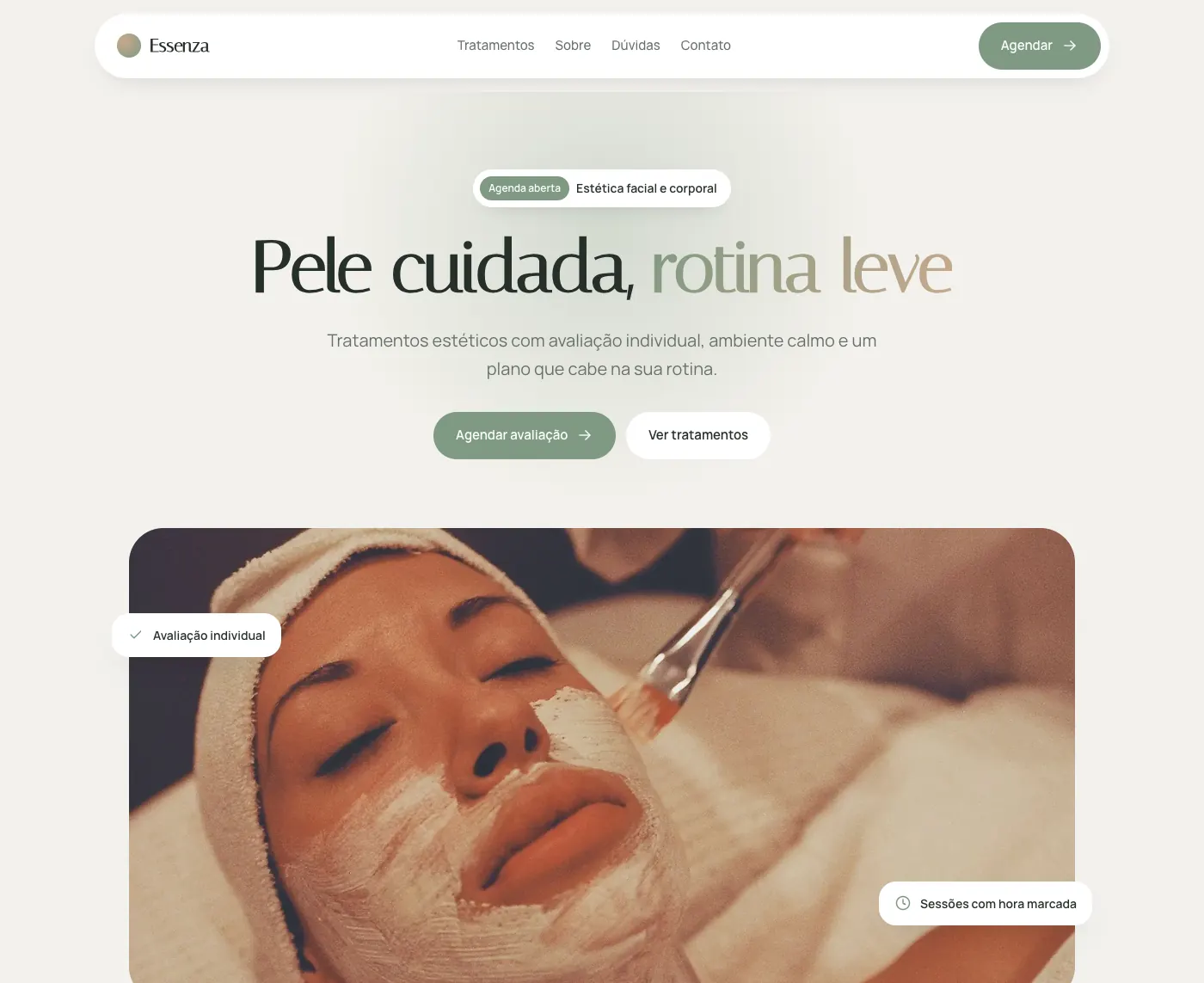 Página inicial do modelo Essenza Estética