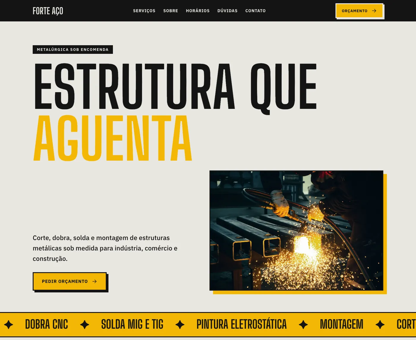 Página inicial do modelo Forte Aço Metalúrgica
