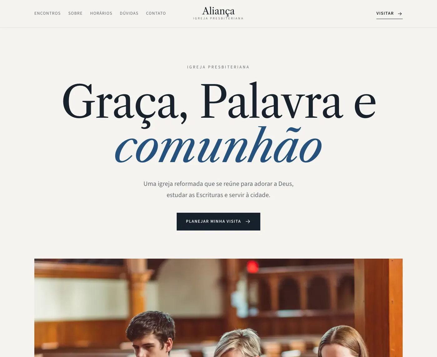 Página inicial do modelo Igreja Presbiteriana Aliança