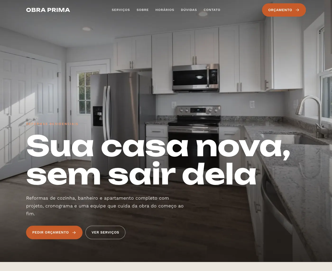 Página inicial do modelo Obra Prima Reformas