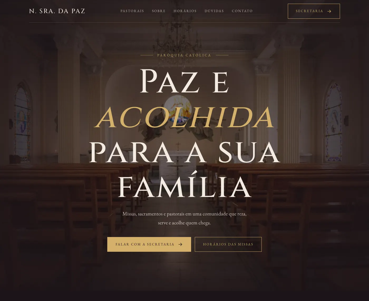 Página inicial do modelo Paróquia Nossa Senhora da Paz