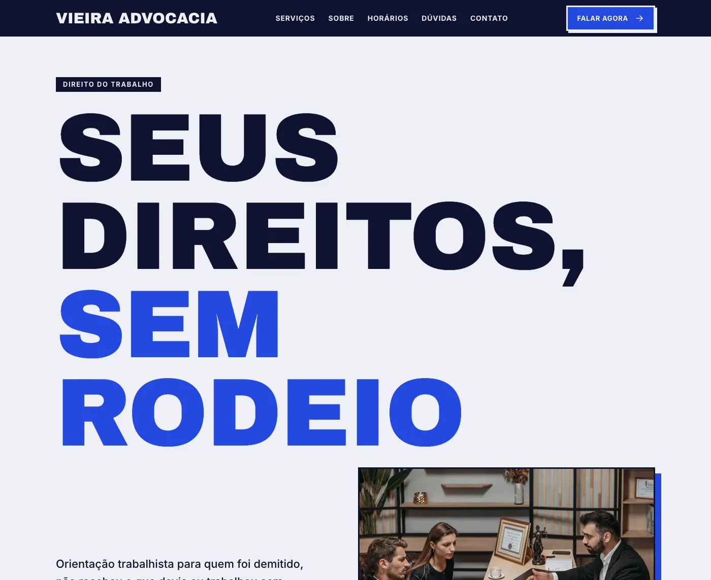 Página inicial do modelo Vieira Advocacia Trabalhista