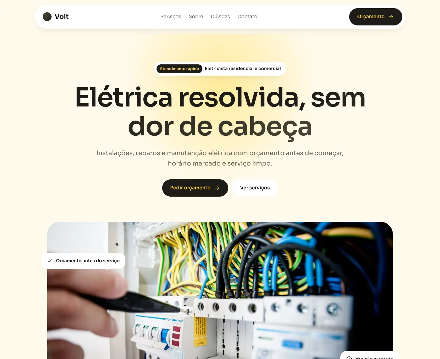 Página inicial do modelo Volt Elétrica