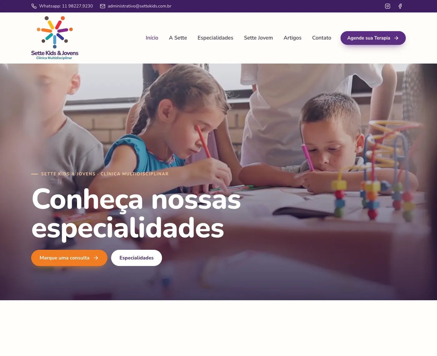 Página inicial do site Sette Kids & Jovens
